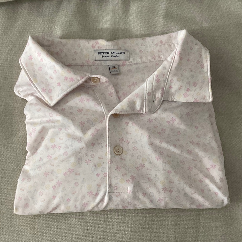 Peter Millar Men's Light Pink Patterned Polo